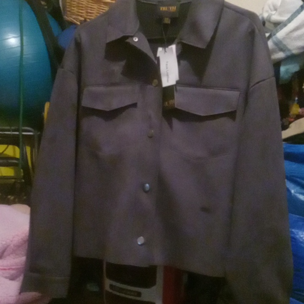 Woman's medium grey faux leather jacket. Very soft. New